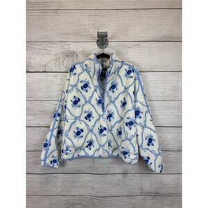 Old Navy Plus Size White & Blue Floral Bow Sherpa Quarter Zip Jacket Size 4X
